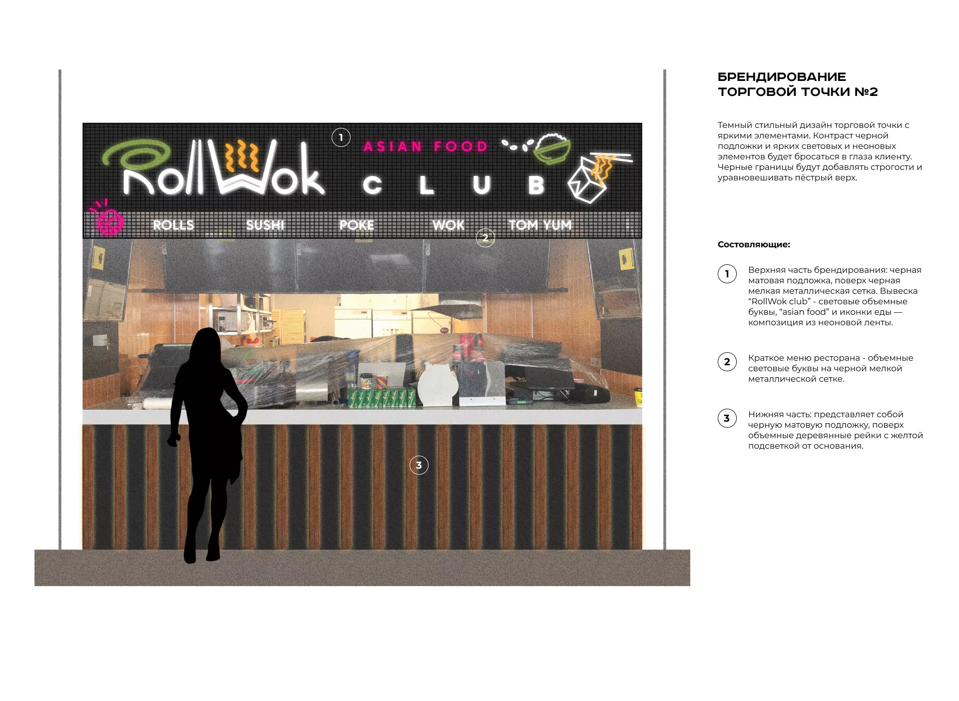 Брендирование торговых точек суши-бара «Roll Wok Club» в Можге